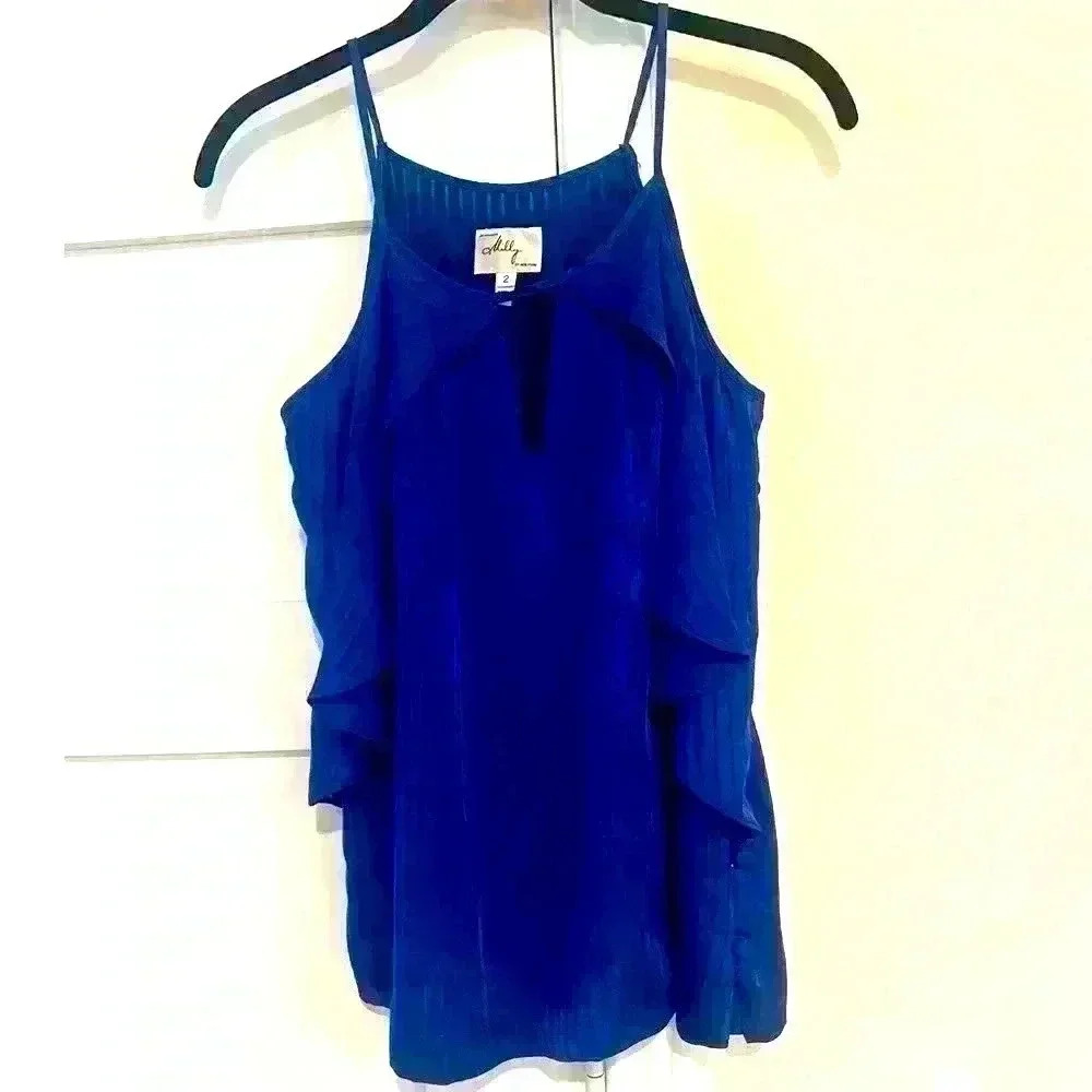 Milly of New York Blue 100% Silk Razorback Tank- Size 2 Excellent Condition